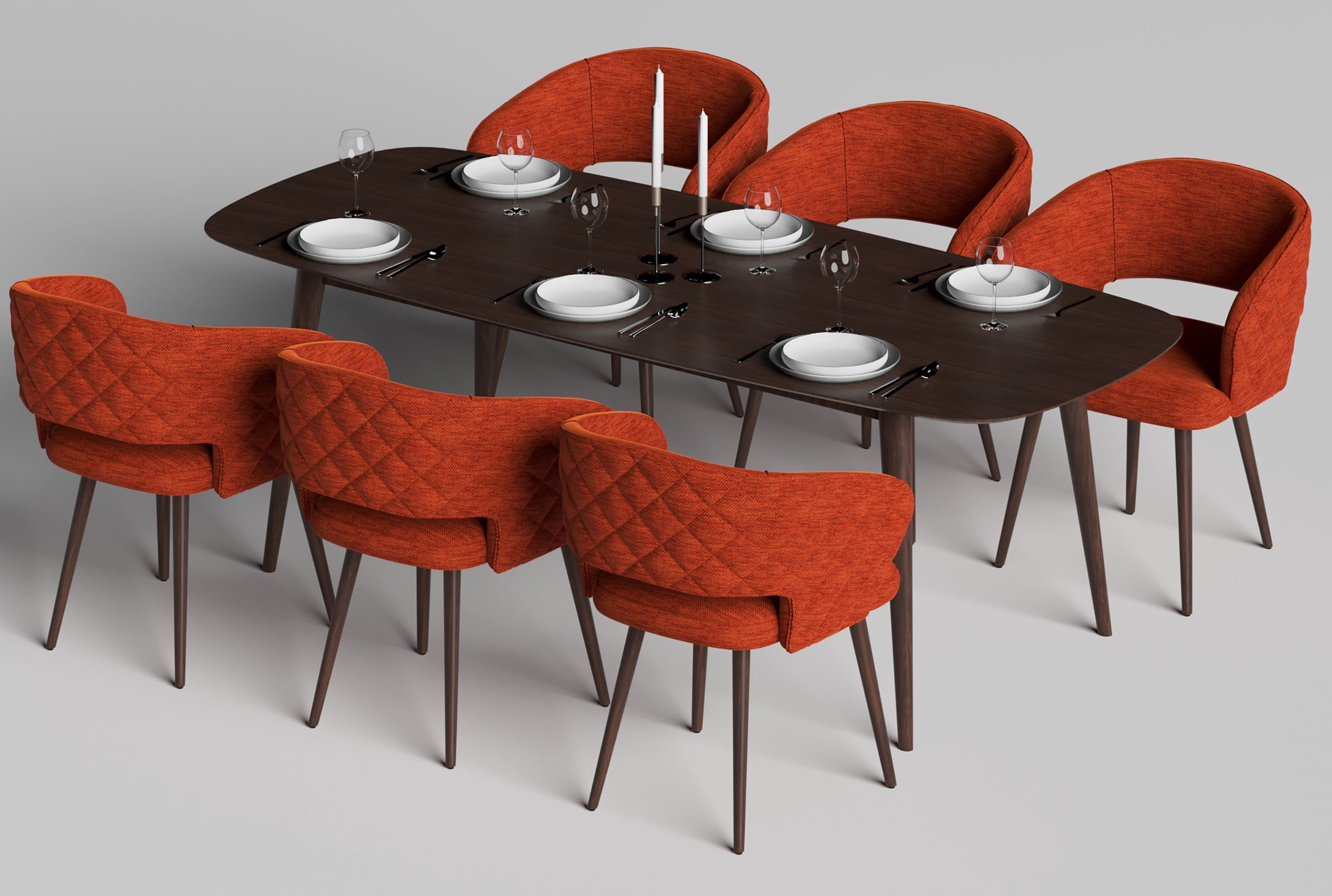 Ottomanson Palermos Mid Century Modern Easy Assembled Kitchen Dining Chair, Orange, Set of 2