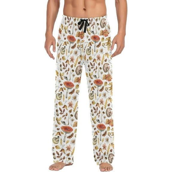 Mushroom Butterfly Men's Pajama Pants, Soft and Comfortable Lounge Sleep Bottoms with Pockets, Men's Sleepwear with Custom Print, X-Large