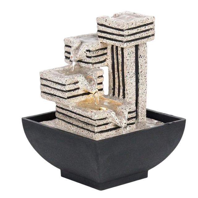 Fuente de agua interior Fuentes de cascada Fuentes de mesa Micro paisaje portátil decorativo con LED para pecera Decoración de jardín Soledad fuente de interior