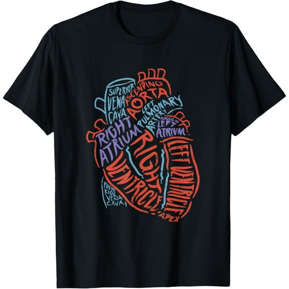 Anatomy Heart T-Shirt for Doctors, Nurses and Medical Professionals, Unisex, Black, Small, Short Sleeve, Classic Fit