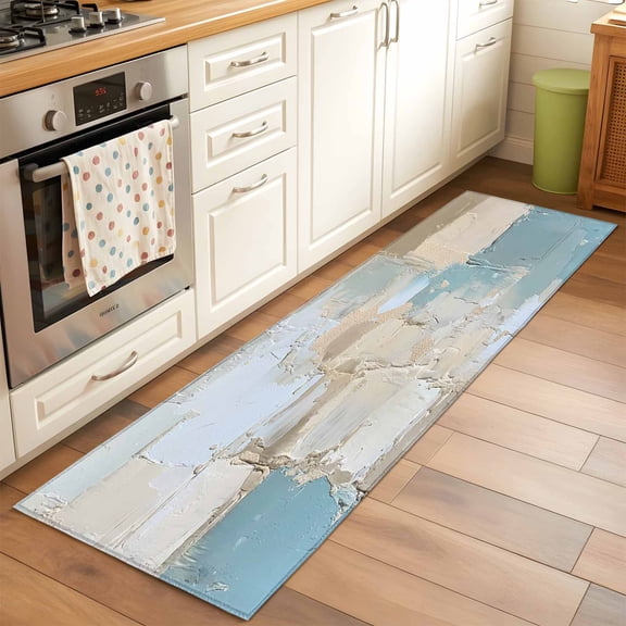 Modern Abstract Runner Rug 2x6 FT, Non Slip Hallway Carpet, Blue Brown Color Blocks Washable Soft Floor Carpet Throw Runner Carpet Long Rug for Entryway Kitchen Bedside Sliding Door