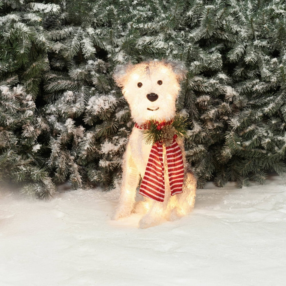 Holiday Time Christmas Decor 22" Fluffy Dog with Scarf Sculpture