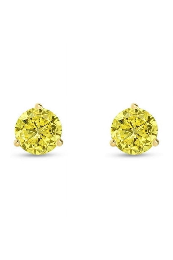 2Ct Round Yellow Diamond Solitaire Stud Earrings 14k Yellow Gold Finish
