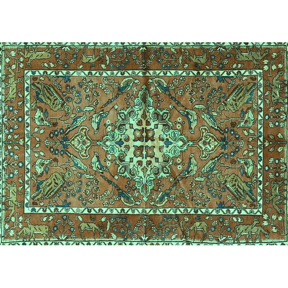 Ahgly Company Machine Washable Indoor Rectangle Persian Turquoise Blue Traditional Area Rugs, 7' x 10'