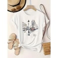 thumbnail image 2 of Paris Street Printed T-shirt, Short Sleeve Round Neck Casual Top, Summer and Spring, Women's Clothing, 2 of 4