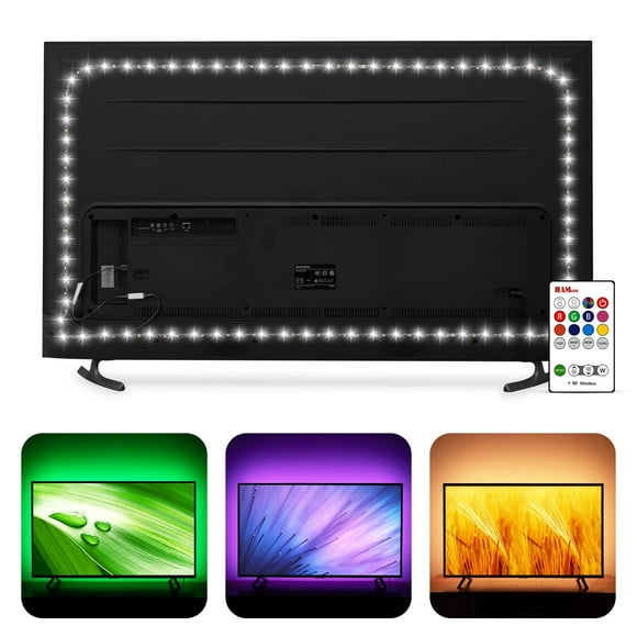 HAMLITE TV LED Backlight USB Powered, 6500K White PC Monitor Bias Lighting for 60 65inch TVs,14.8Ft RGBW Led Light for TV with RF Remote 20 Colors Changing LED Background Room Decor