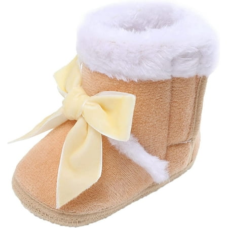 

QWZNDZGR Baby Leather Lace-Up Boots Flat Ankle Snow Boots Cowboy Tassels Bowknot Ankle Side Zipper House Slipper Crib Shoes