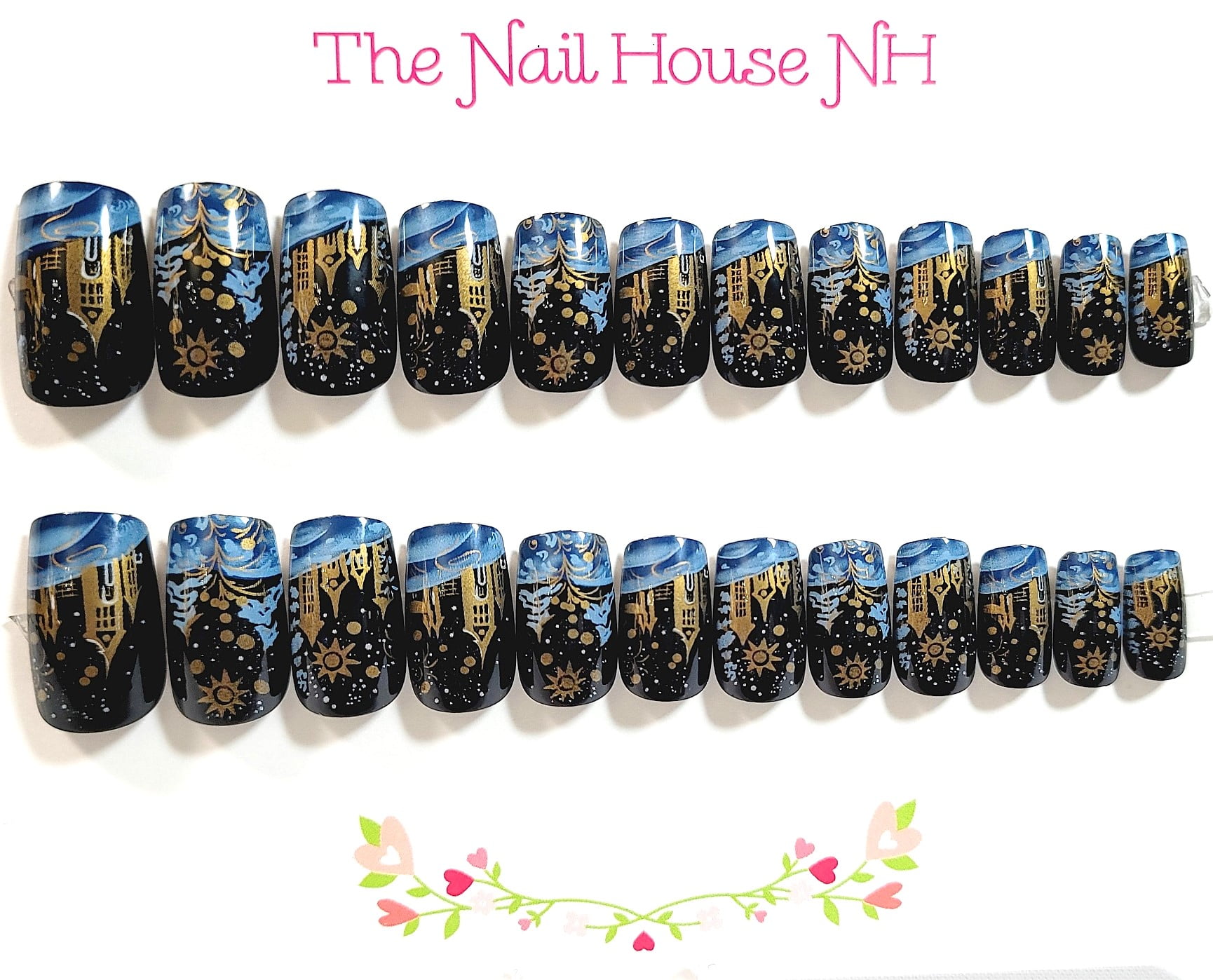 Press On Nails and Fingerless Glove Gift Set - Tan Blue