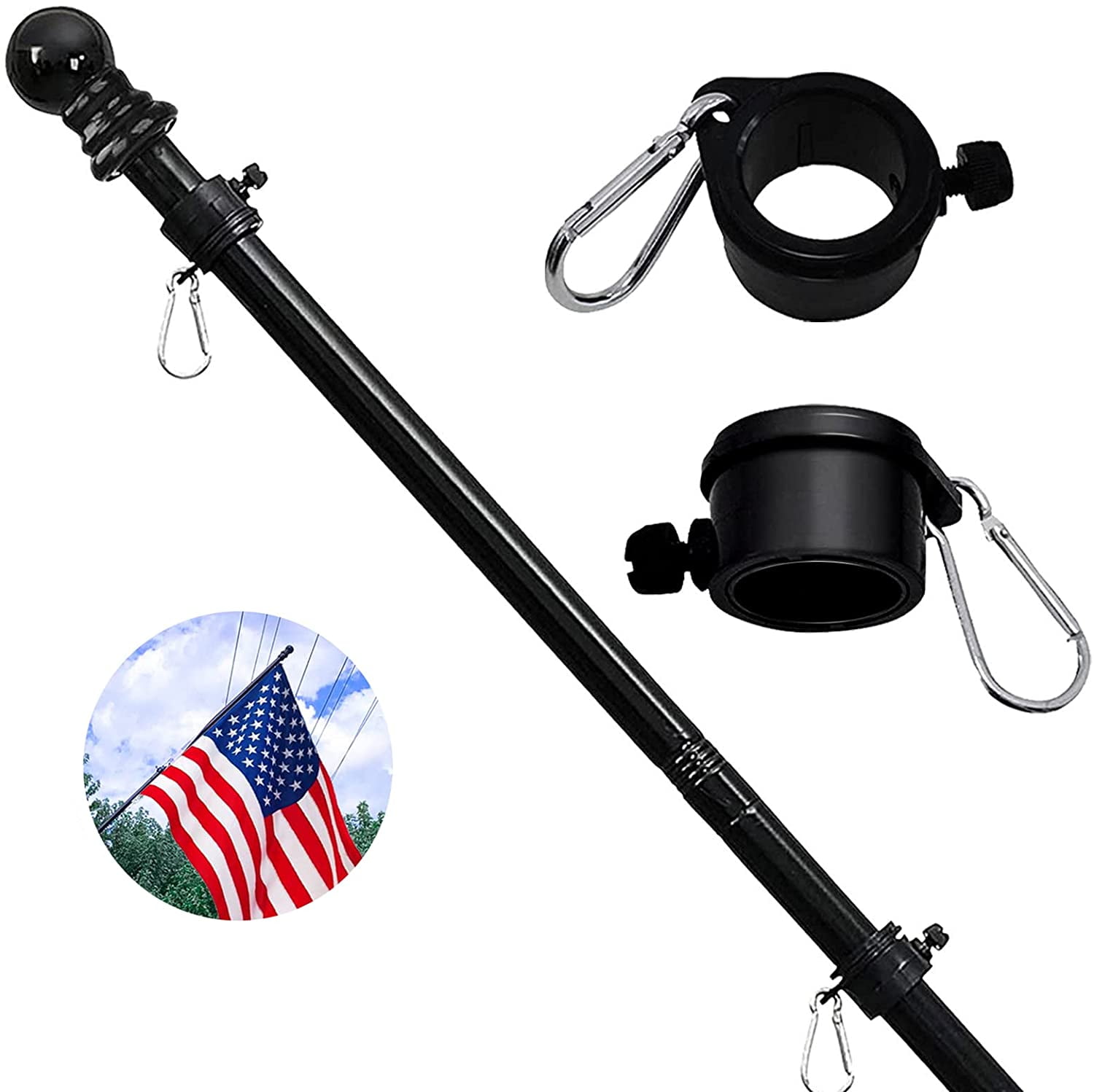 Yeesun Flag Pole Kit,6 Foot American Flag Pole & Bracket-Flagpoles for 3 x 5 Flags Holder,Home Porch or Outdoor,Tangle Free and Wall Mount Metal Flag Pole with Flag Silver