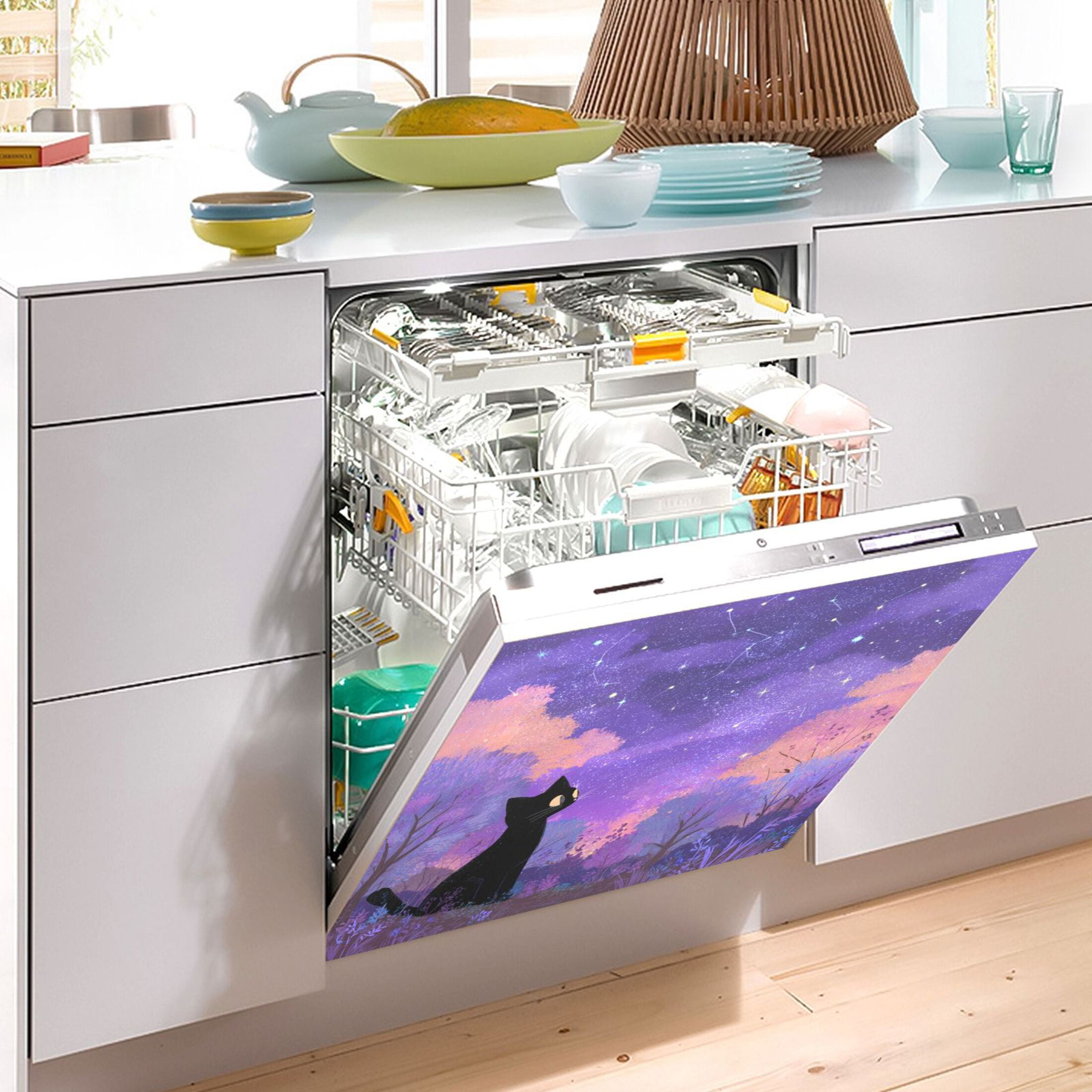 Dishwasher Sticker Magnetic Dishwasher Sticker Magnetic Decorative Sticker Refrigerator Sticker Dishwasher Decorative Stickers Black Cat Cute