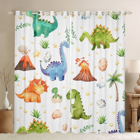 Manfei Kids Kawaii Dinosaur Egg Curtains Pack of 2 (42x84 Each), Rustic Flower Plant Curtains Blackout, Cute Cartoon Bedroom Curtains, Living Room Curtains Decor