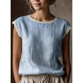 thumbnail image 6 of Women'S Crew Neck Casual Cap Sleeve Tops Lace Patchwork Basic Summer Loose Fit Blouse M, 6 of 7
