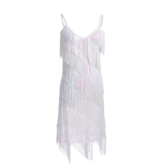 Fashion Womens Fringe Sequin Strap Backless 1920s Flapper Party Mini Dress