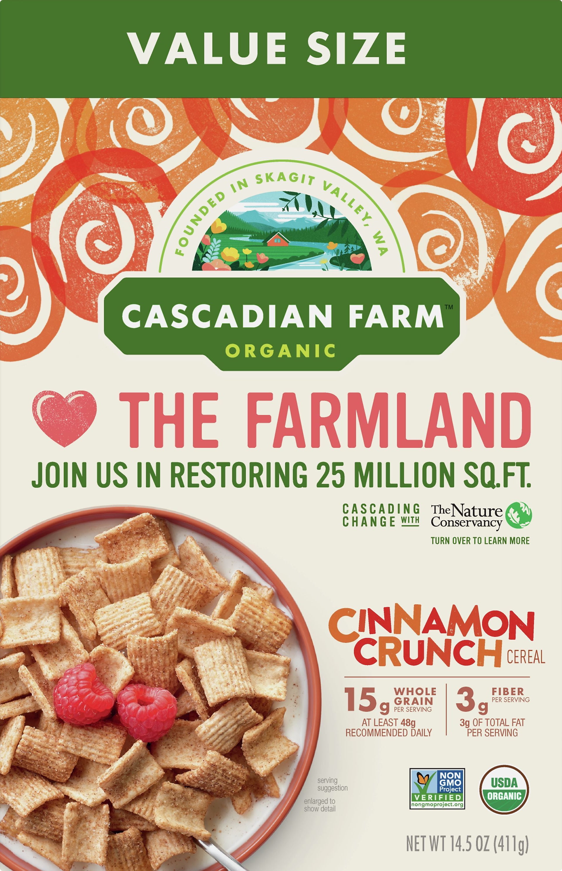 Cascadian Farm Organic Cereal, Cinnamon Crunch, 14.5 oz