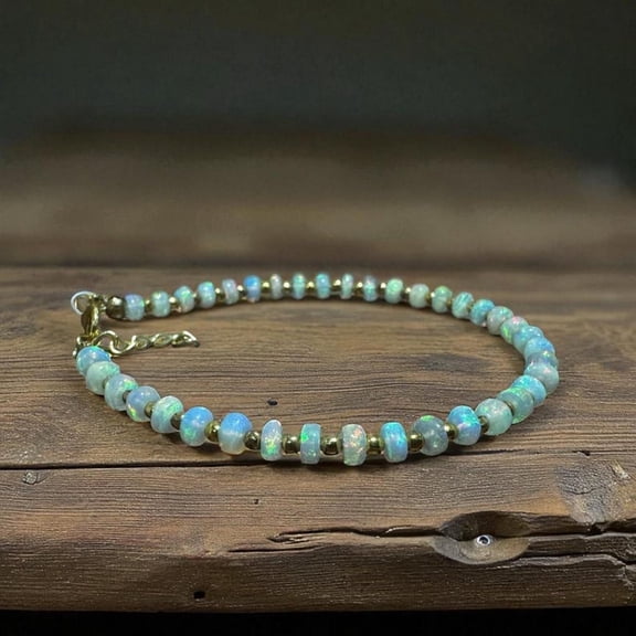 White Opal Beaded Bracelet: Dainty Gold Finish, AAA Grade