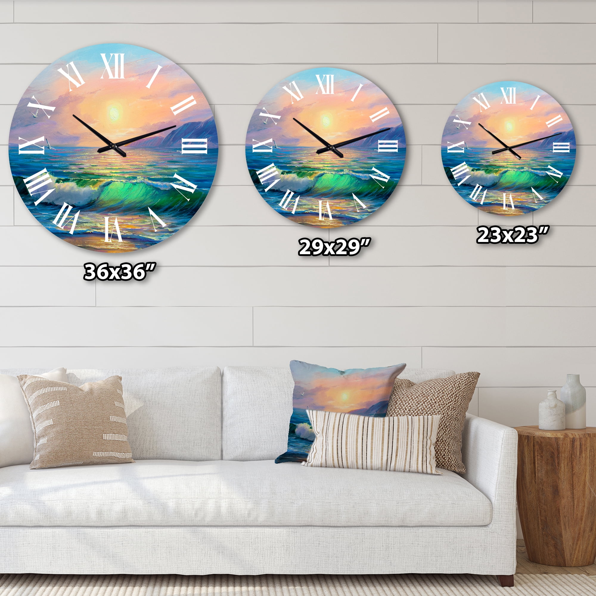 Designart 'Blue Waves Breaking At The Beach V' Nautical & Coastal Wall Clock