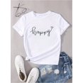 thumbnail image 2 of Women's Casual Short Sleeve T-Shirt With "Happy" Script, Classic White Tee For Everyday Wear, Comfortable Top With Round Neck – Fashion Sportswear Tee, 2 of 6