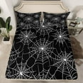 thumbnail image 2 of Manfei Spider Web Twin Sheet Sets, Happy Halloween Twin Fitted Sheet for Boys Girls, Black and White Flat Sheet, Microfiber Bedroom Decor 3-Piece, 2 of 7