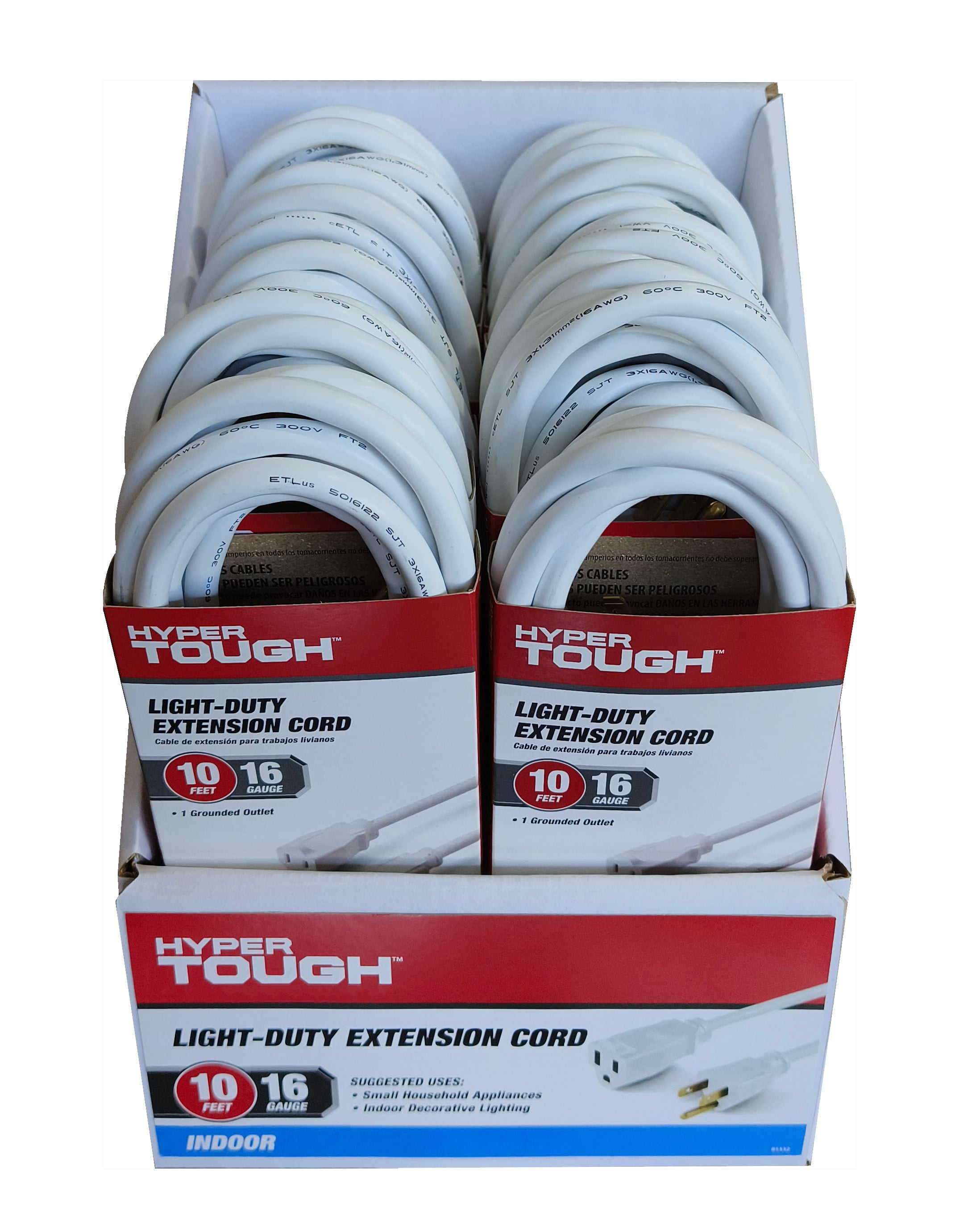 (2 pack) Hyper Tough 10FT 16AWG 3 Prong White Single Outlet Extension Cord, 13 Amps