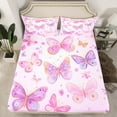 thumbnail image 2 of Homewish Dreamy Butterfly Twin Sheet Sets 3pcs for Kids Girls, Chic Floral Flower Twin Fitted Sheet, Cute Purple Pink White Flat Sheet, Super Cozy Room Decor, 2 of 7