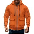 thumbnail image 2 of UVEASISHA Zipper Hoodies for Men Lightweight Cargo Hooded Sweatshirt Drawstring Long Sleeve Athletic Hoodie Jackets with Multi Pockets Orange M, 2 of 4