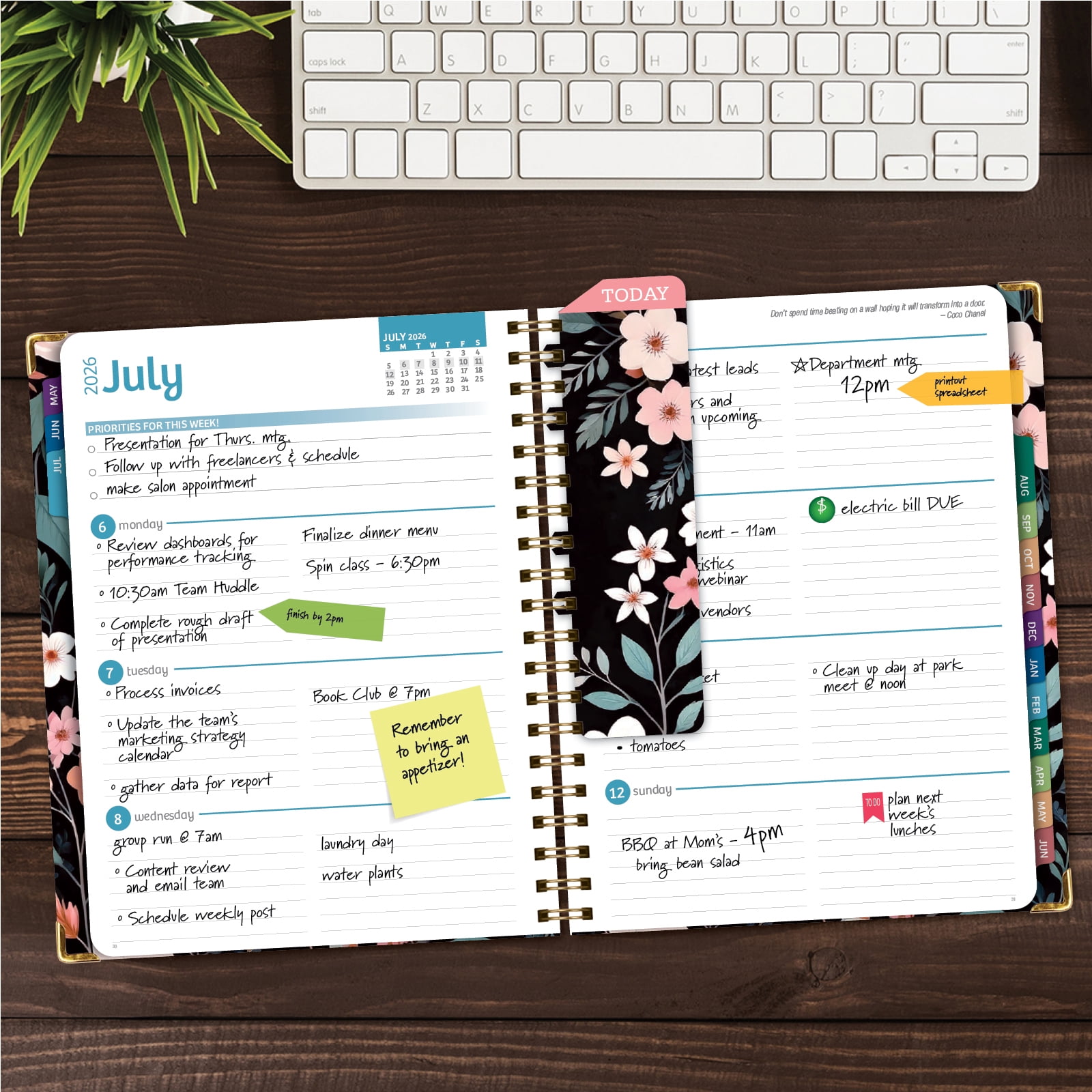 2026-2027 Excello Brands 8.5" x 11" Academic Year Hardcover Fashion Planner, Weekly/Monthly, 14 Month, Black Floral Pink