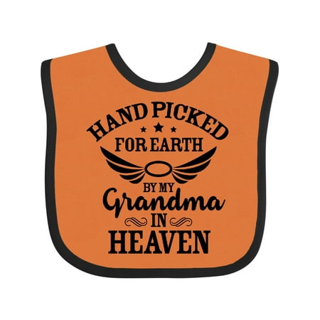 

Inktastic Handpicked for Earth by My Grandma in Heaven Angel Wings Gift Baby Boy or Baby Girl Bib