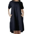 thumbnail image 2 of Moomaya Solid Loose A-Line Dress With Pockets Short Sleeve Dresses Women, 2 of 6