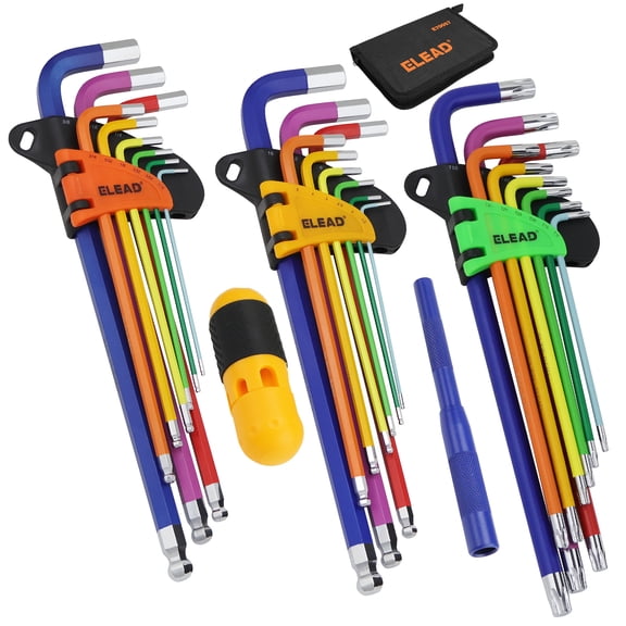 ELEAD Allen-Wrench Hex Torx Key Set: 29-Piece Rainbow Colored Allen Key Set, Long Arm Ball End, Metric SAE Standard Torx Star Wrenches with T-Handle and Extension Bar