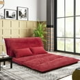 thumbnail image 2 of Lazy Sofa with 2 Pillows, Folding Futon Sofa with 5 Adjustable Position, 3 In 1 Upholstered Floor Sofa with Metal Frame, Video Gaming Sofa for Living Room Bedroom Lounge, Red, 2 of 7