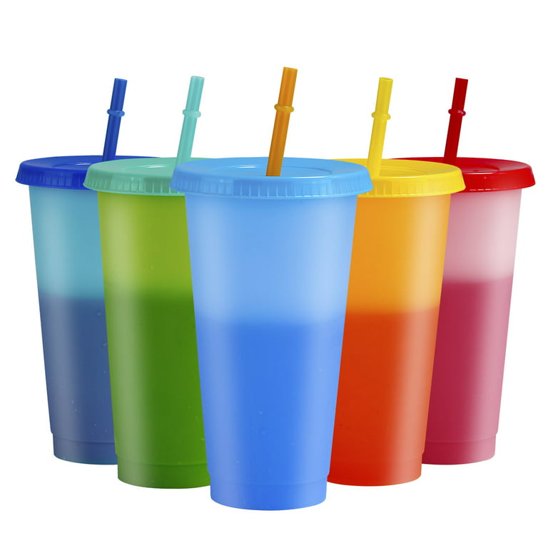 5 Pack Tumblers with Lids 24oz Colored Acrylic Reusable Cups with