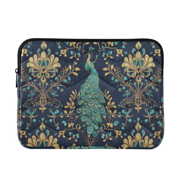 FORMRS 13"-13.3" Laptop Sleeve Protective Case Soft Carrying Quilted Computer Bag Cover, Navy Blue Peacock Pattern