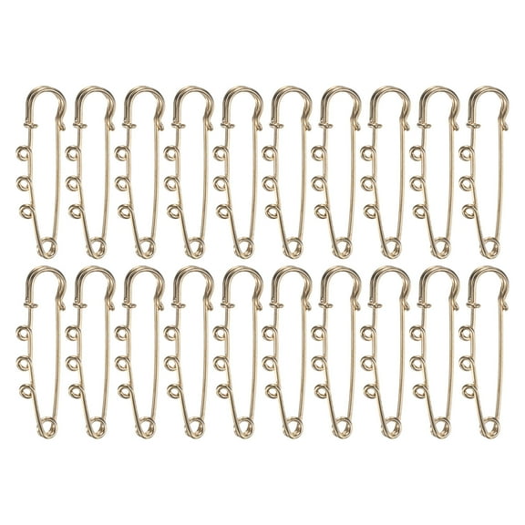 Uxcell 20 Pack Large Safety Pins, Brooch Pins with 3 Loops for DIY 1.97", Gold Tone