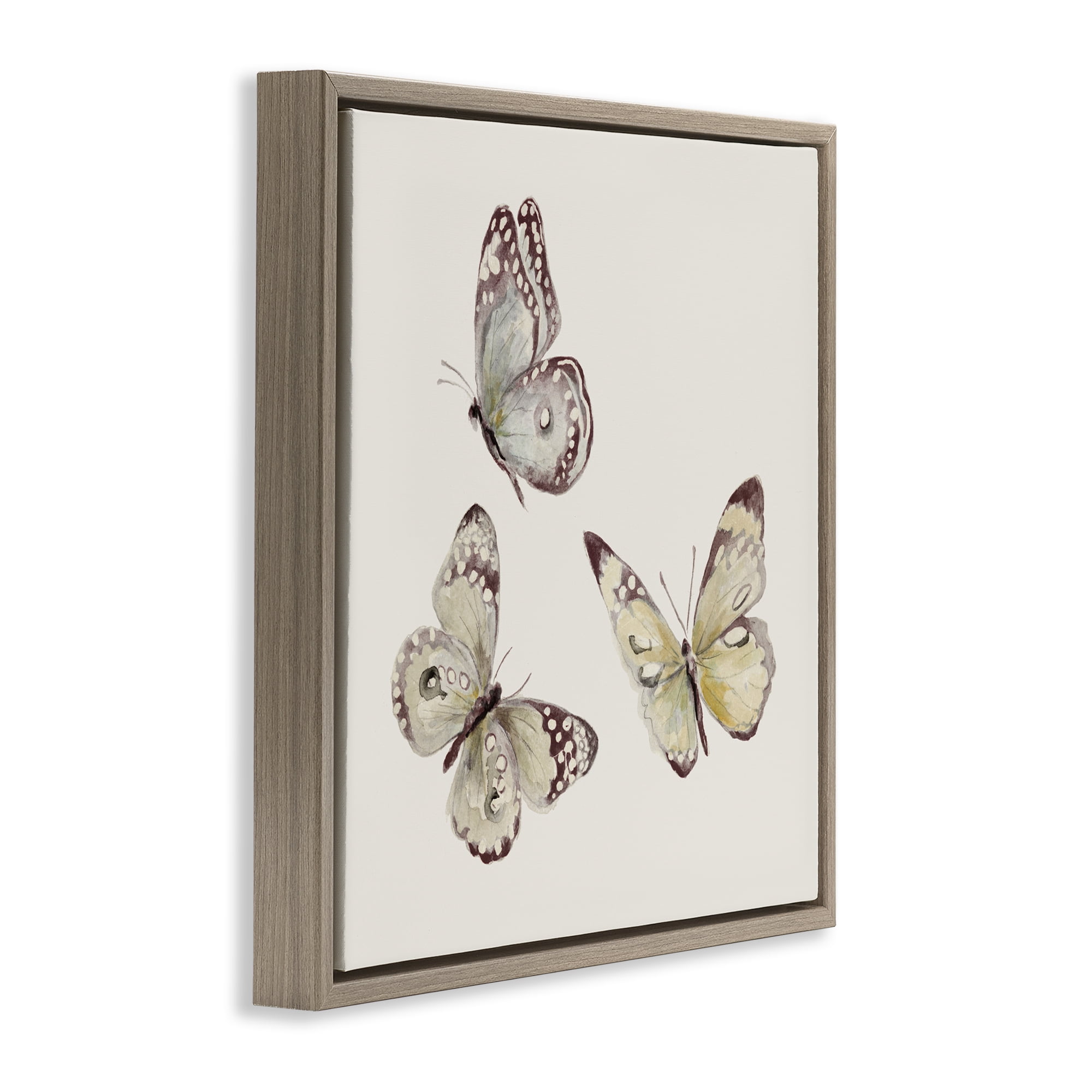 Stupell Industries Isolated Butterflies on Beige Brown Framed Floater Canvas Wall Art, design by Patricia Pinto