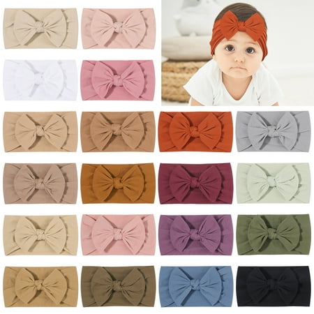 Choicbaby 20 Pcs Pack Stretchy Soft Nylon Headbands for Baby Girls Turban Hair Bows Band Elastic Hair Accessories for Infants Newborn Kids Toddlers