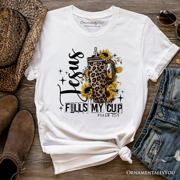 Jesus Fills My Cup Christian T-Shirt, Leopard Print Coffee Tee