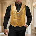 thumbnail image 2 of HXWCHs Men's Stage Performance Vest for Big & Tall Sequin Slim Fit Stand Collar Sleeveless Jacket for Evening Parties and Nightclub EVENTS XXXXL Gold, 2 of 8