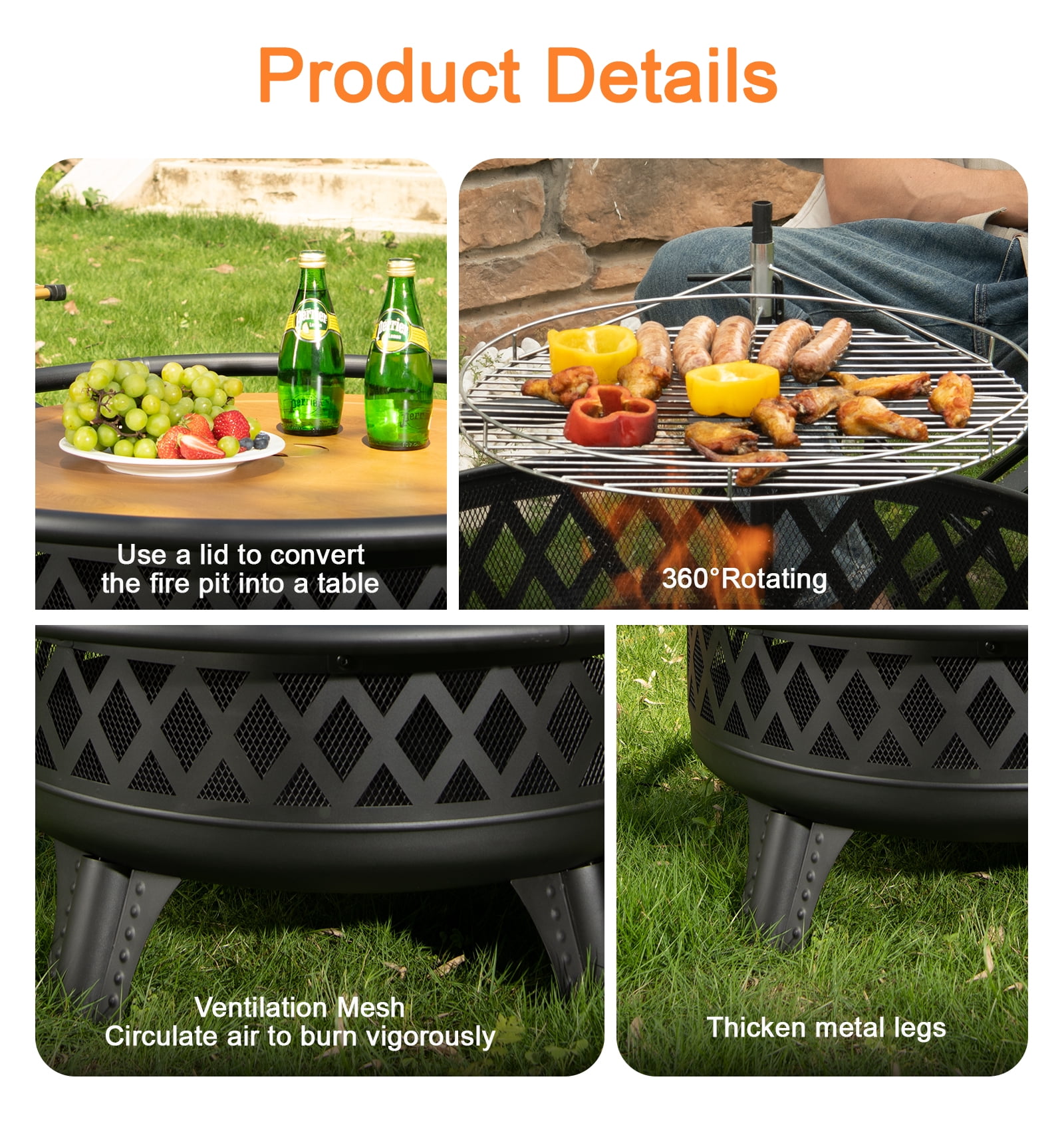 MistMo 38-Inch Wood Burning Fire Pit with Grill & Lid