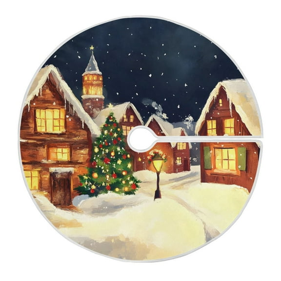 Ryvnso Christmas Tree Skirt Christmas Houses Winter Xmas Tree Skirts Ornament Home Decorations 35.4"
