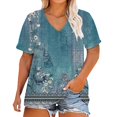 thumbnail image 2 of Bovemsi Plus Size V Neck T Shirts Women Short Sleeve Tops Casual Summer Tshirts Loose Fit Tee, Blue Women's Summer Short Sleeve T-Shirts, 4XL, 2 of 4