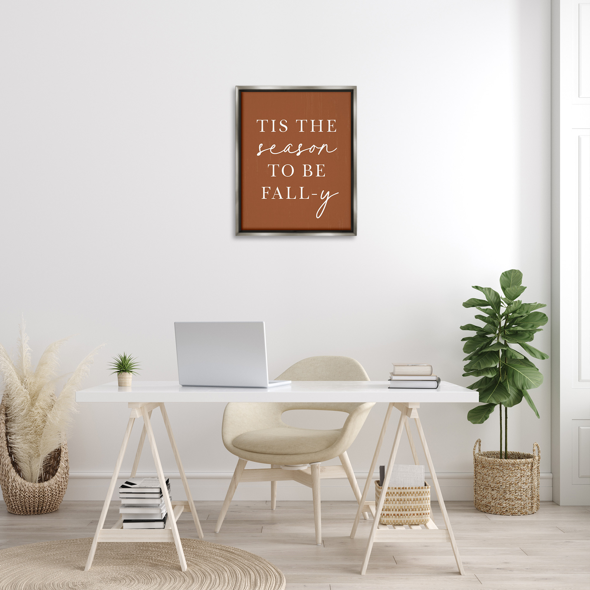 Stupell Industries Season To Be Fall-y Holiday Painting Gray Floater Framed Canvas Art Print Wall Art, 25 x 31