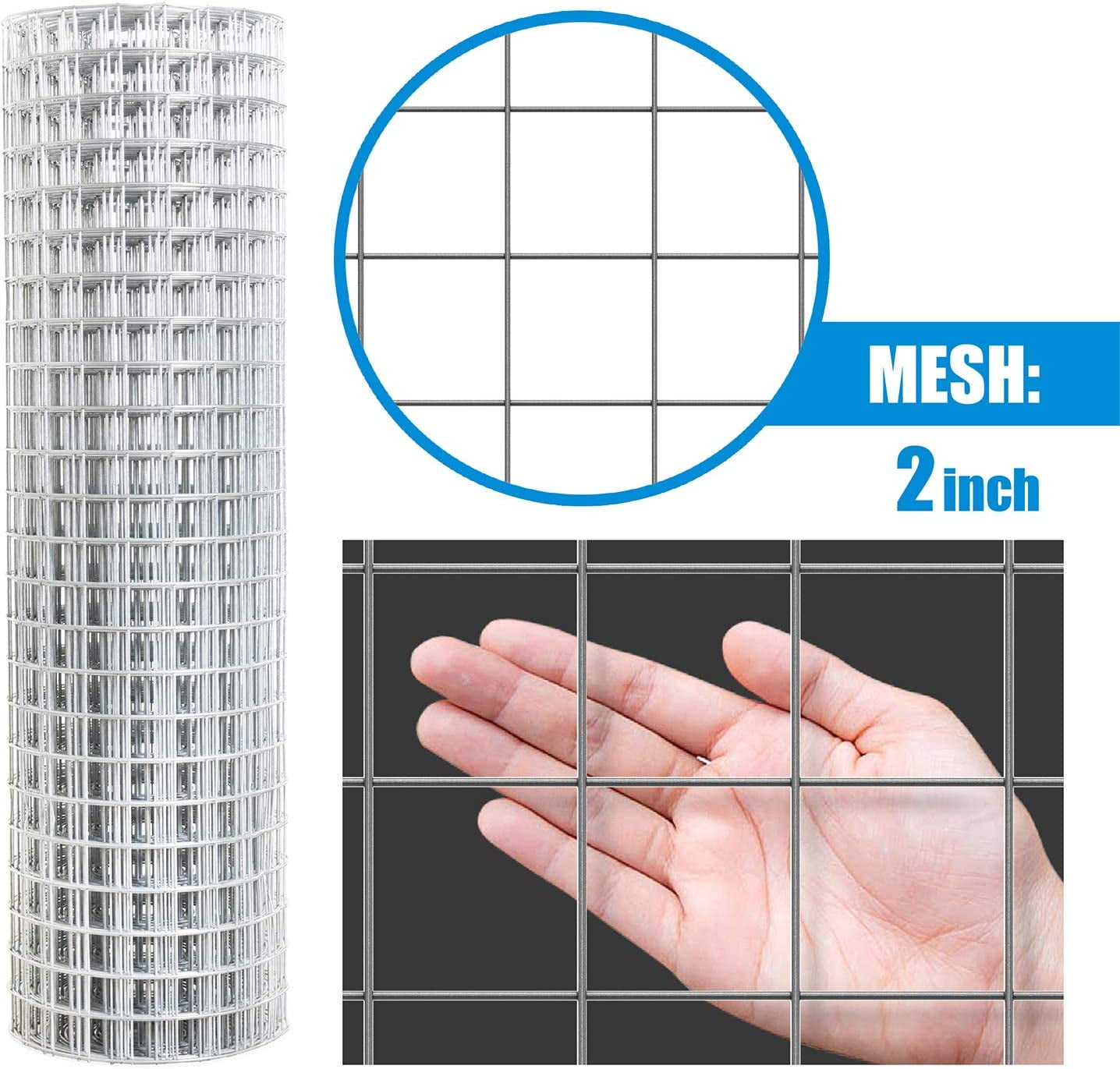 Fencer Wire Heavy Duty 10 Gauge Galvanized Welded Wire Fence, 2" x 2" Opening Mesh for Vegetables, Garden Fruits & Animals Enclosure (4 ft. x 50 ft.)