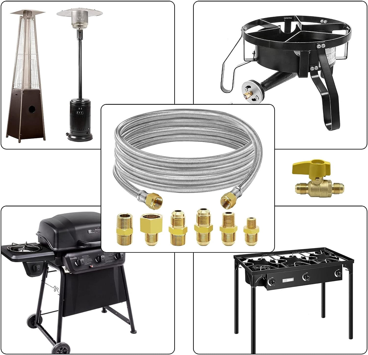12 Feet High Pressure Braided Propane Hose Extension with Conversion Coupling 3/8" Flare to 1/2" Female NPT, 1/4" Male NPT, 1/8" NPT Male,3/8" Male NPT, 3/8" Male Flare for BBQ Grill, Fire Pit, Heate