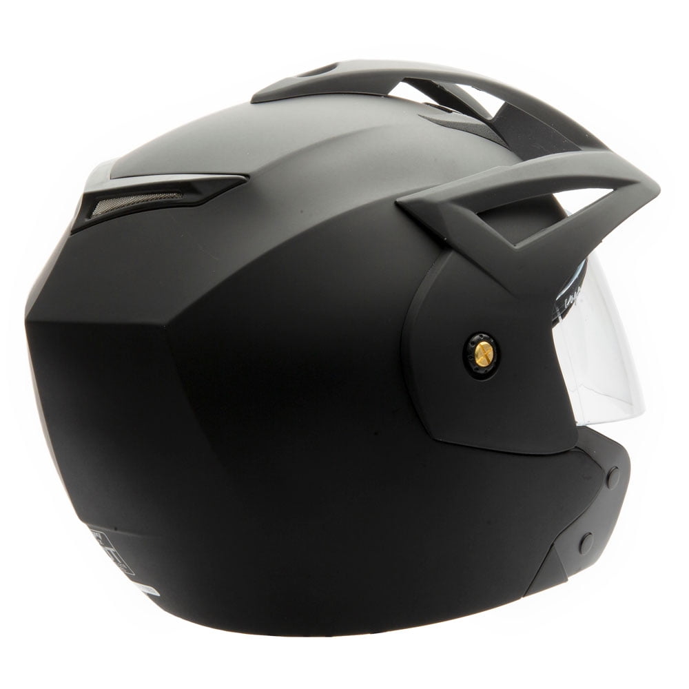 MMG Motorcycle Scooter Street Open Face Helmet DOT - Flip Up Shield - Matte Black (Large) Model 20