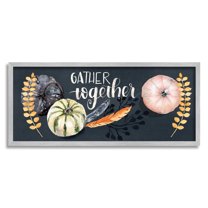 Stupell Industries Gather Together Pumpkin Harvest Phrase Feathers Deep Blue, 13 x 30, Designed by Jennifer Paxton Parker