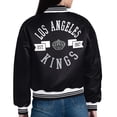 thumbnail image 3 of Women's Starter  Black Los Angeles Kings Printed Round Team Logo Satin Varsity Full-Snap Jacket, 3 of 3