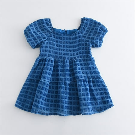 

Huilaibazo Girls Dress Toddler Kids Baby Girls Summer Puff Sleeves Ruffled Plaid Solid Party Elegant Princess Dresses Clothes 1-6 Years