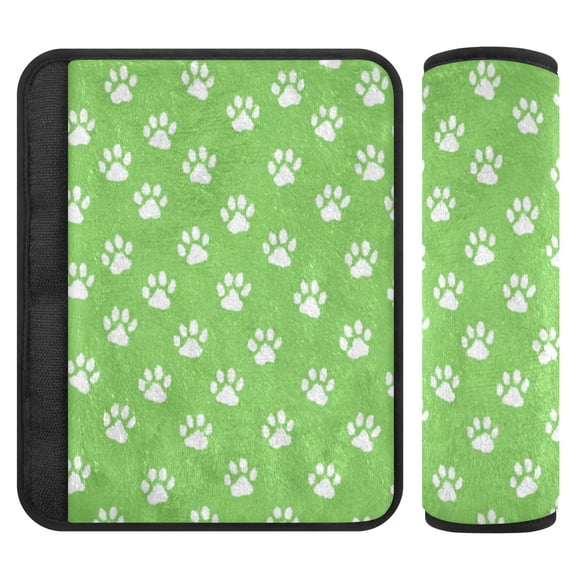 2 Pcs Seat Belt Strap Covers Pad for Car Soft Flannel Car Seat Belt Shoulder for All Cars Green Paw Print Pattern