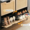 thumbnail image 2 of ChaoLink Natural Rattan 4 Flip Door Shoe Cabinet Organizer Freestanding Wooden Shoe Rack Storage Cabinet with 3-TierBlack+wood color, 2 of 6