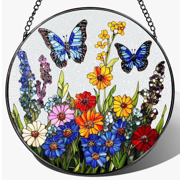 Sinkoo 8" Butterfly Sun Catcher Stained Glass Suncatcher for Windows, Vibrant Sun Catchers Indoor Hanging Decor, Floral Gift for Women, Butterfly Lovers, Housewarming, Birthday, Mother's Day